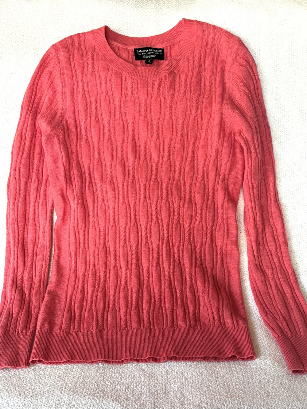 Banana Republic Women’s Small Merino Wool Cashmere Cable Knit Sweater Coral